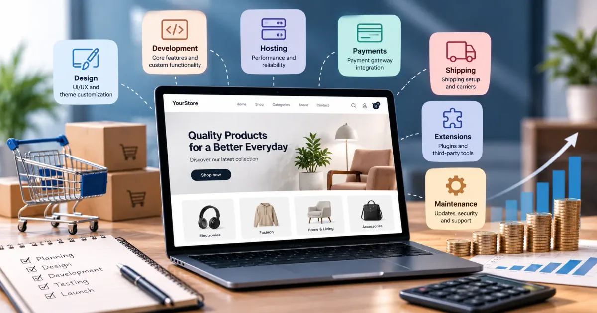 Main cost components of developing and maintaining an e-commerce website